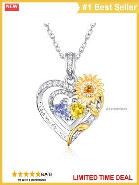 S925 Sterling Silver Sunflower Heart Necklace Alexandrite Citrine Birthstone
